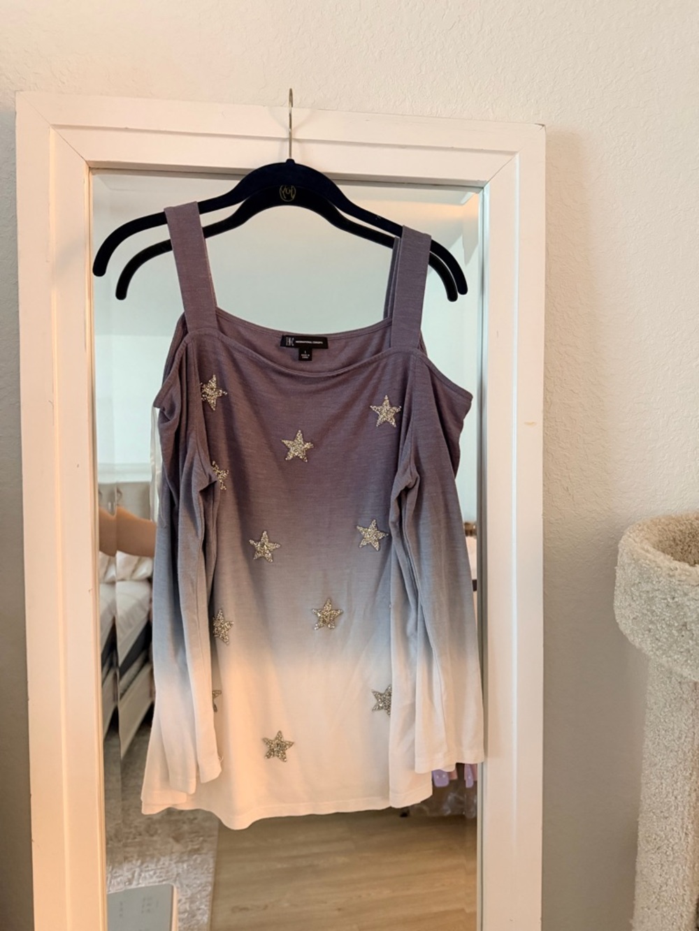 INC Ombré Cold-Shoulder Star Embellished Women’s Top size large